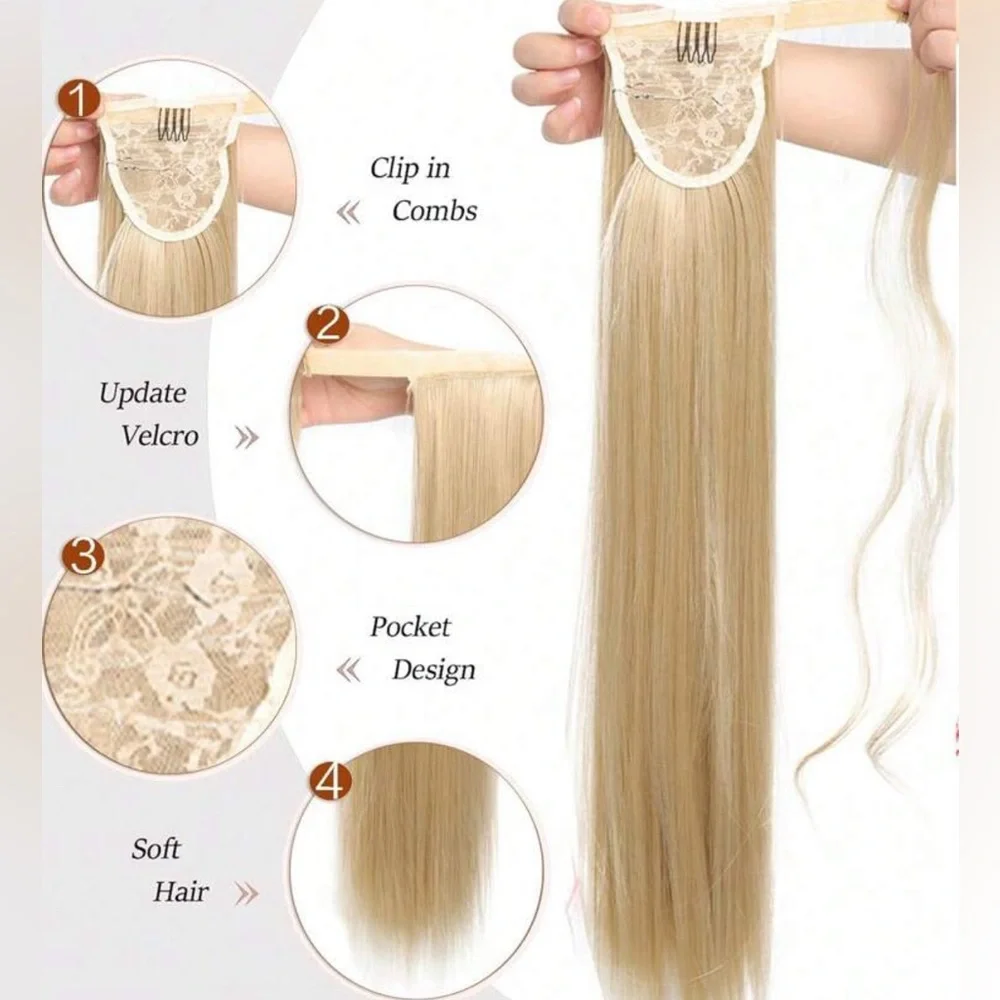 34 Inches Synthetic Linen Gold Ponytail Straight Extension - Picture 4 of 4